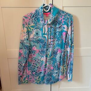Lilly Pulitzer Teal and Pink Floral Zip-Up